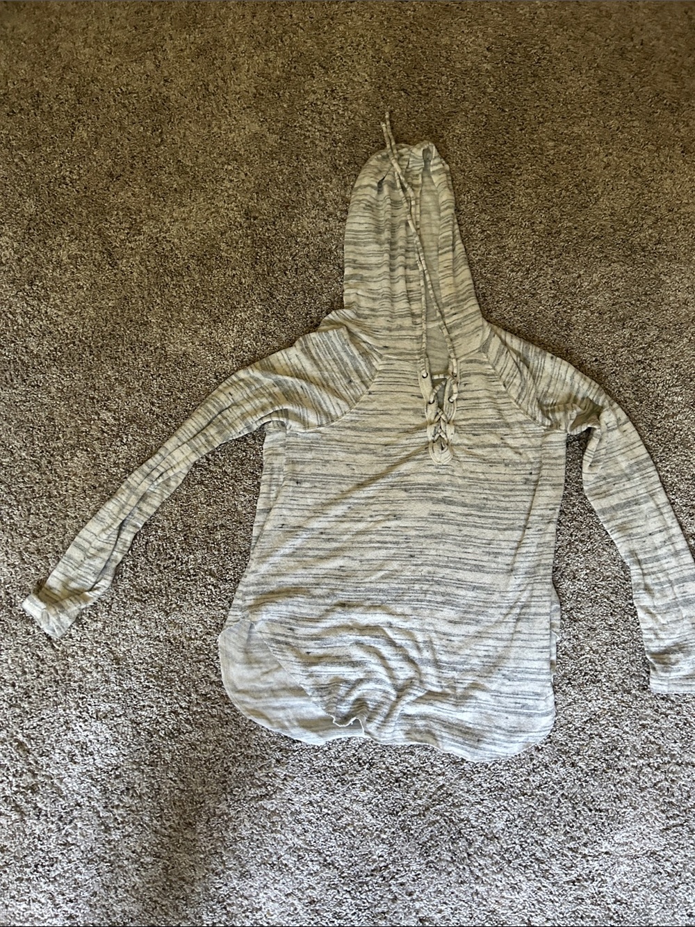 American Eagle Light Gray Striped lace up soft Hoodie Sweatshirt - Women
